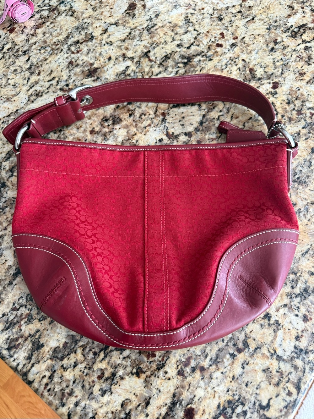Vintage Y2K Coach Soho Signature Hobo Silver Hardware shoulder bag Cherry Red